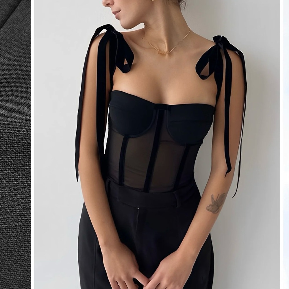 Black Mesh Bustier Top